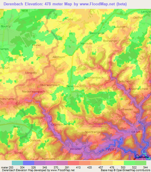 Derenbach,Luxembourg Elevation Map