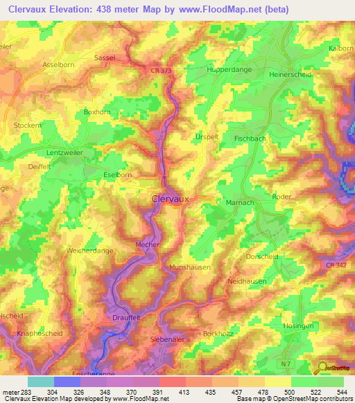 Clervaux,Luxembourg Elevation Map