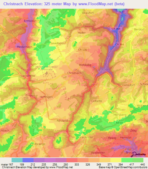 Christnach,Luxembourg Elevation Map