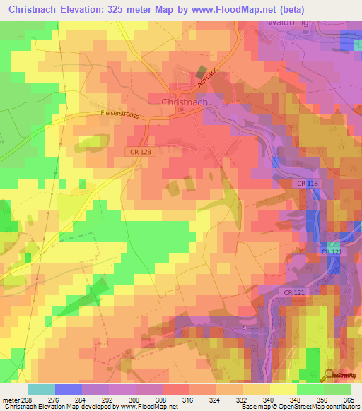 Christnach,Luxembourg Elevation Map
