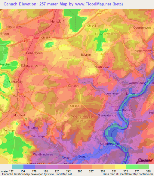 Canach,Luxembourg Elevation Map