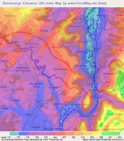 Burmerange,Luxembourg Elevation Map