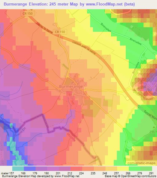 Burmerange,Luxembourg Elevation Map