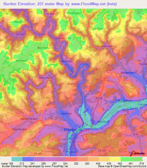 Burden,Luxembourg Elevation Map