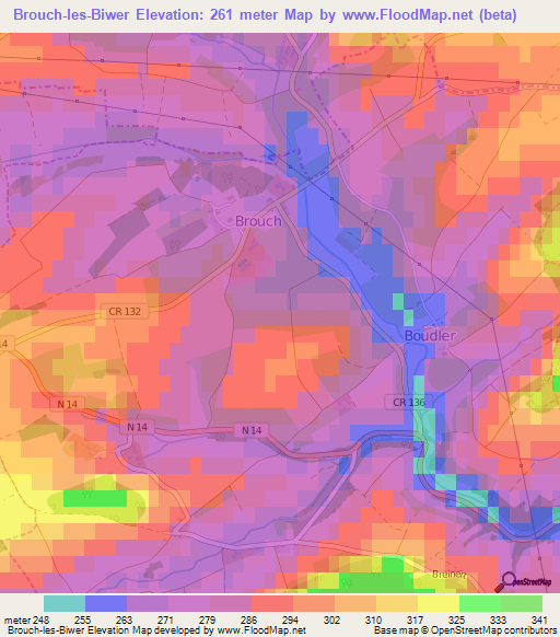 Brouch-les-Biwer,Luxembourg Elevation Map