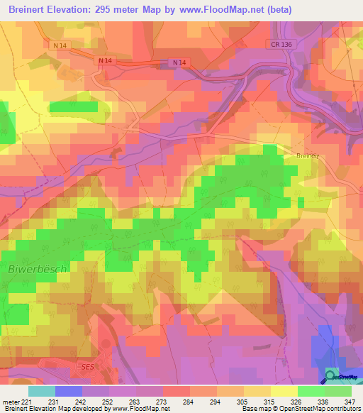Breinert,Luxembourg Elevation Map
