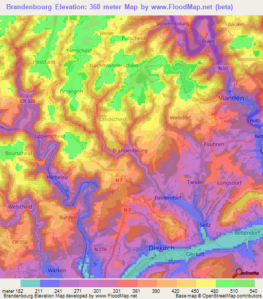 Brandenbourg,Luxembourg Elevation Map