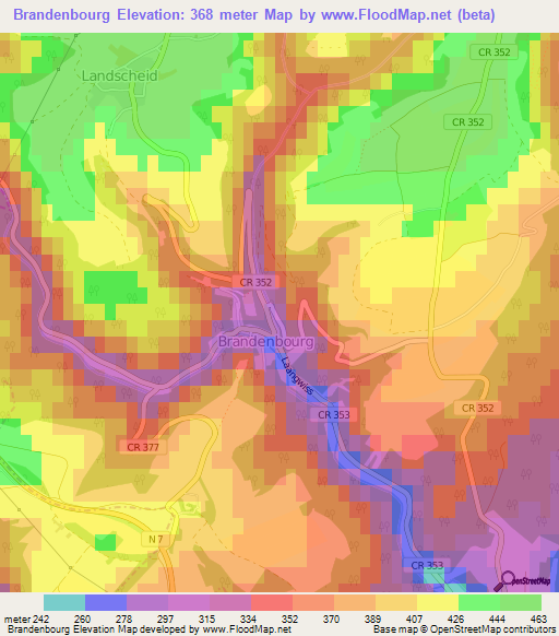 Brandenbourg,Luxembourg Elevation Map