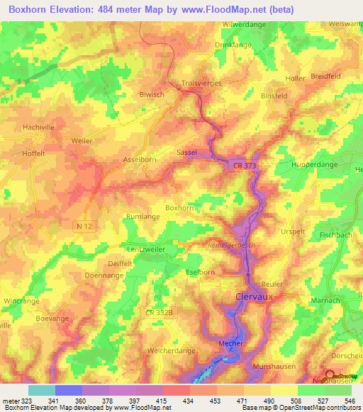 Boxhorn,Luxembourg Elevation Map