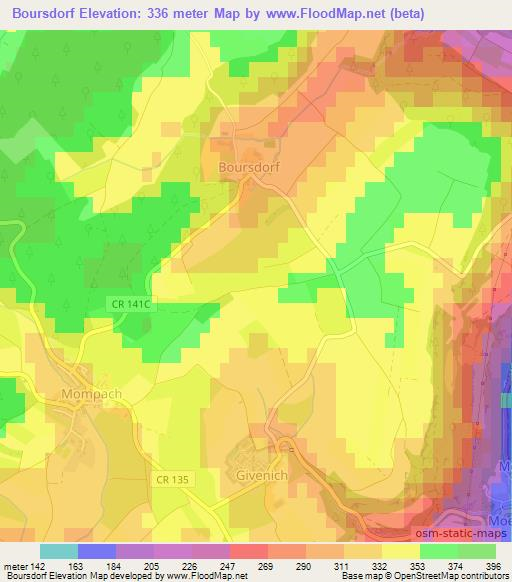 Boursdorf,Luxembourg Elevation Map