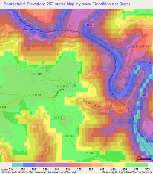 Bourscheid,Luxembourg Elevation Map