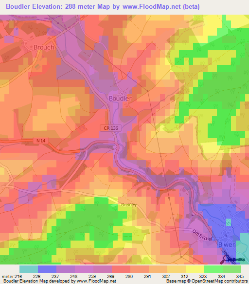 Boudler,Luxembourg Elevation Map