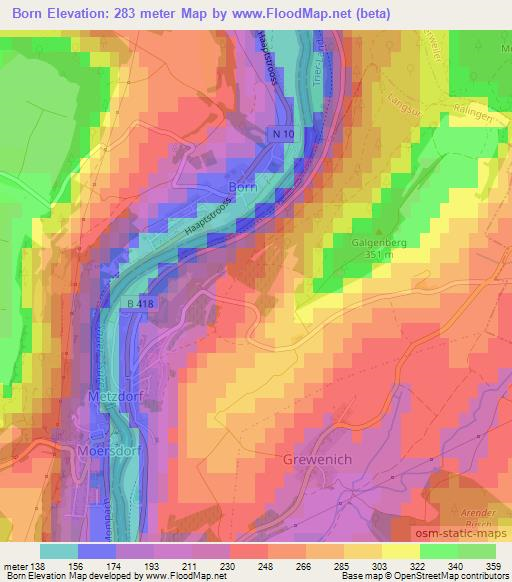 Born,Luxembourg Elevation Map
