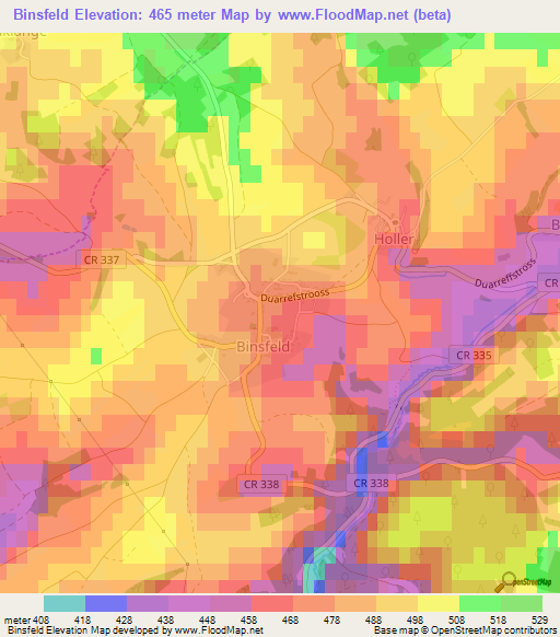 Binsfeld,Luxembourg Elevation Map