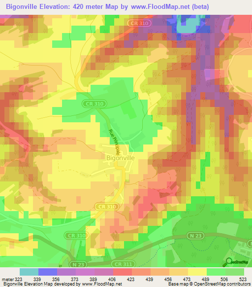 Bigonville,Luxembourg Elevation Map