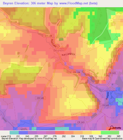 Beyren,Luxembourg Elevation Map