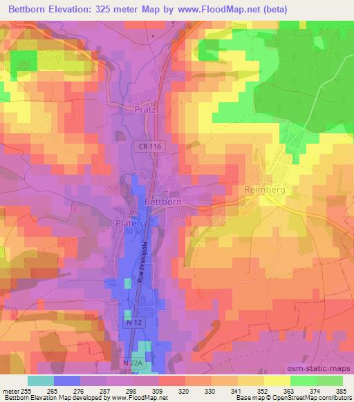 Bettborn,Luxembourg Elevation Map