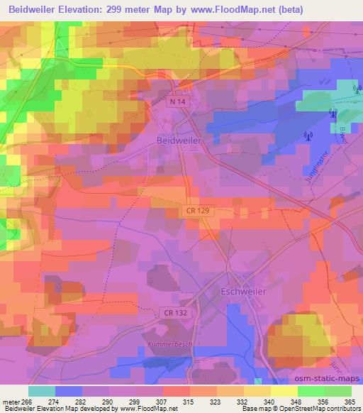 Beidweiler,Luxembourg Elevation Map