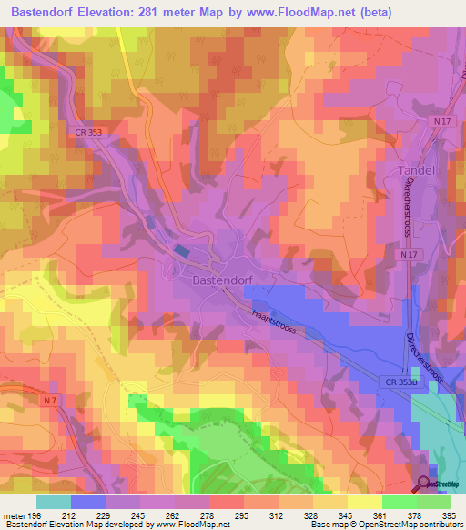 Bastendorf,Luxembourg Elevation Map