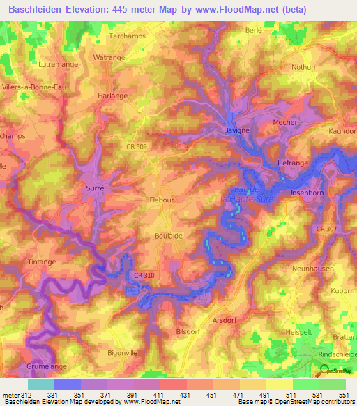 Baschleiden,Luxembourg Elevation Map