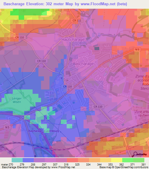 Bascharage,Luxembourg Elevation Map