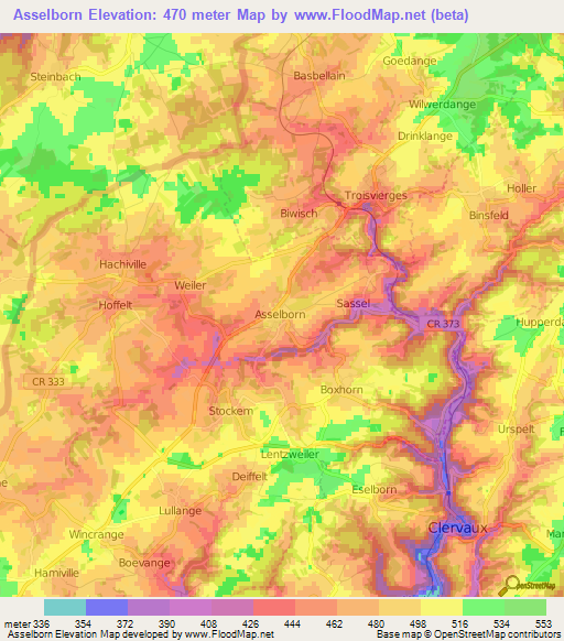 Asselborn,Luxembourg Elevation Map