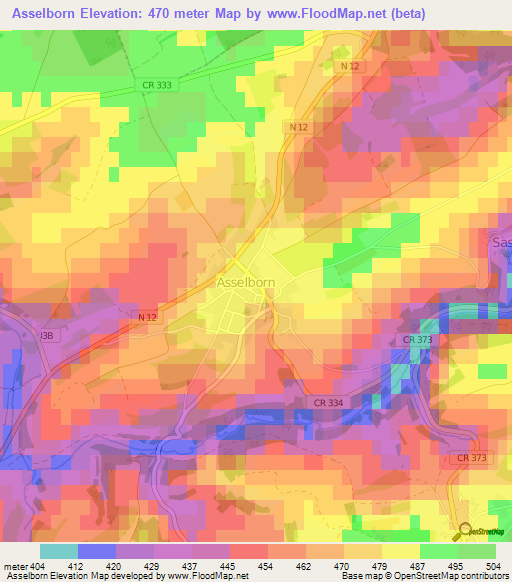 Asselborn,Luxembourg Elevation Map