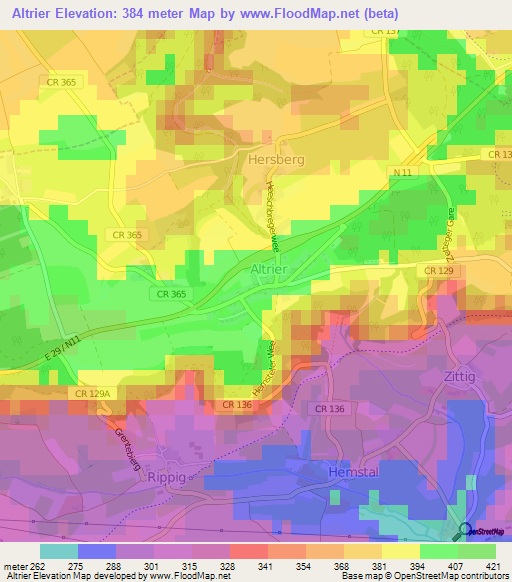 Altrier,Luxembourg Elevation Map