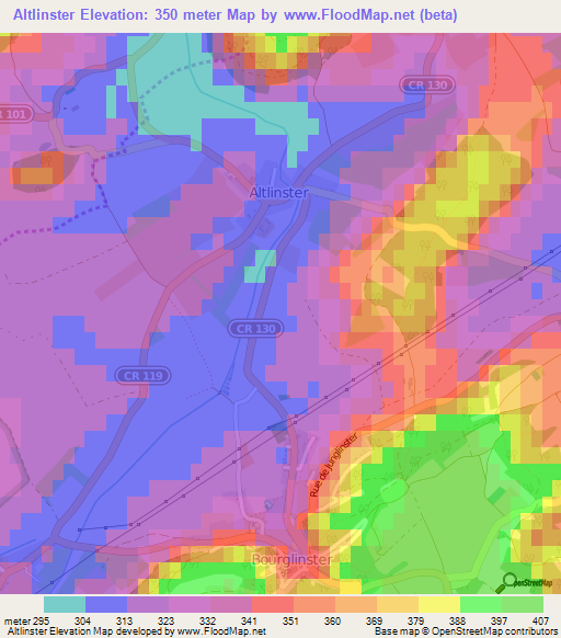 Altlinster,Luxembourg Elevation Map