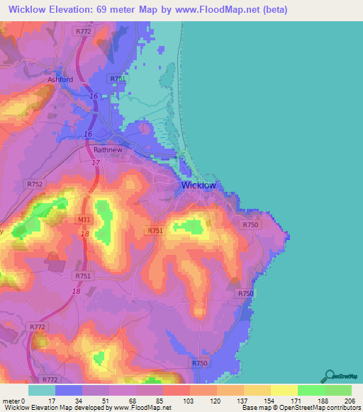 Wicklow,Ireland Elevation Map