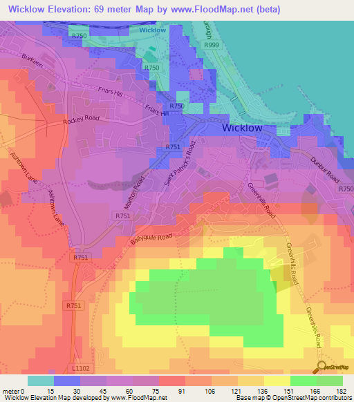 Wicklow,Ireland Elevation Map