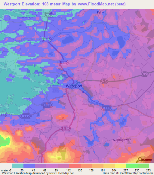 Westport,Ireland Elevation Map