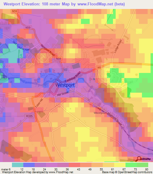 Westport,Ireland Elevation Map