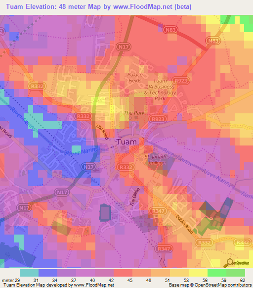 Elevation of Tuam,Ireland Elevation Map, Topography, Contour