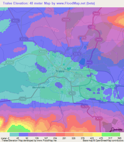 Tralee,Ireland Elevation Map