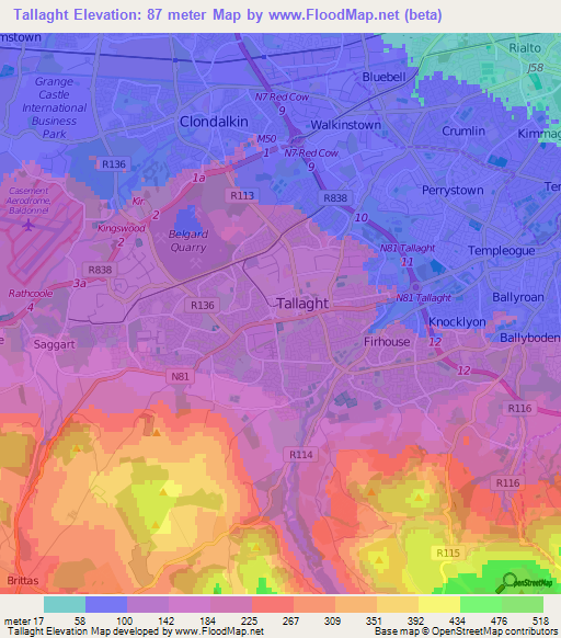 Tallaght,Ireland Elevation Map