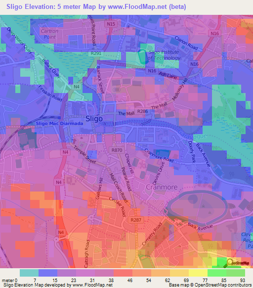 Sligo,Ireland Elevation Map