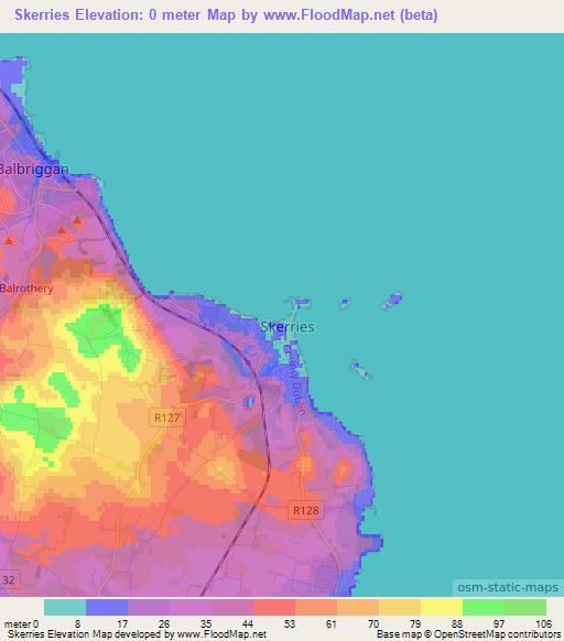 Skerries,Ireland Elevation Map
