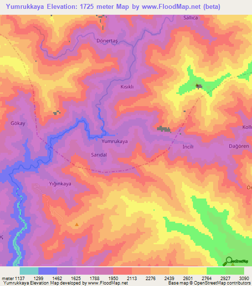 Yumrukkaya,Turkey Elevation Map