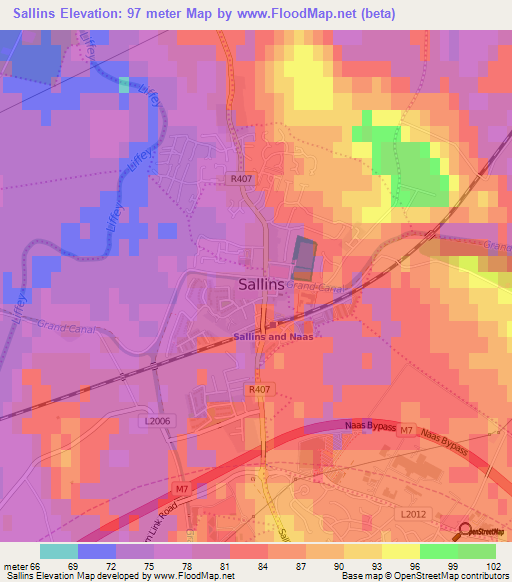 Sallins,Ireland Elevation Map