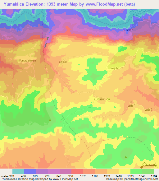 Yumaklica,Turkey Elevation Map