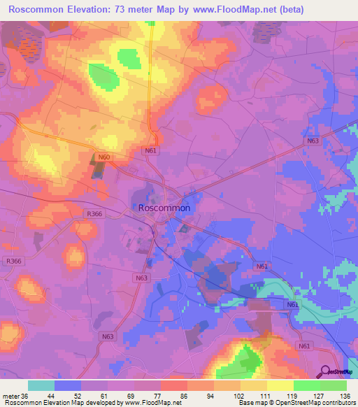 Roscommon,Ireland Elevation Map