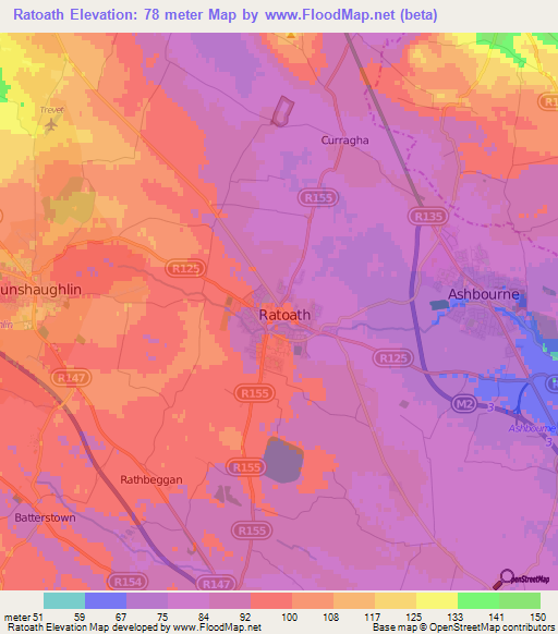 Ratoath,Ireland Elevation Map
