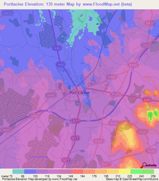Portlaoise,Ireland Elevation Map