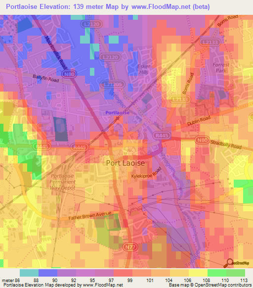 Portlaoise,Ireland Elevation Map