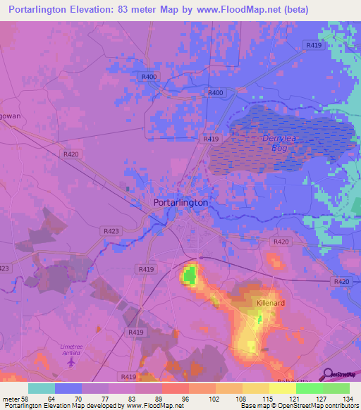 Portarlington,Ireland Elevation Map