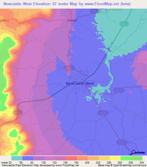 Newcastle West,Ireland Elevation Map