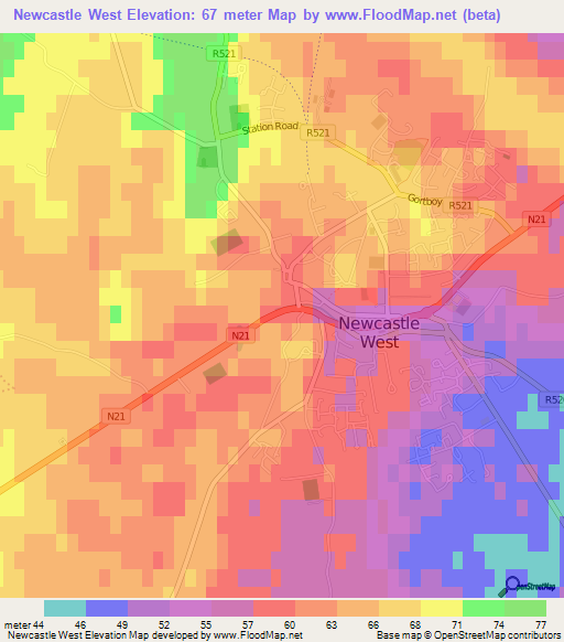 Newcastle West,Ireland Elevation Map