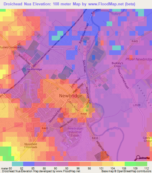 Droichead Nua,Ireland Elevation Map