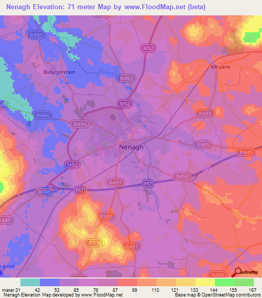 Nenagh,Ireland Elevation Map